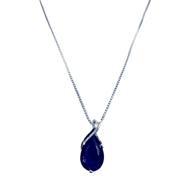 NEW Purple Teardrop Glass Gemstone Silver Chain Necklace Pendant - Picture 4 of 8
